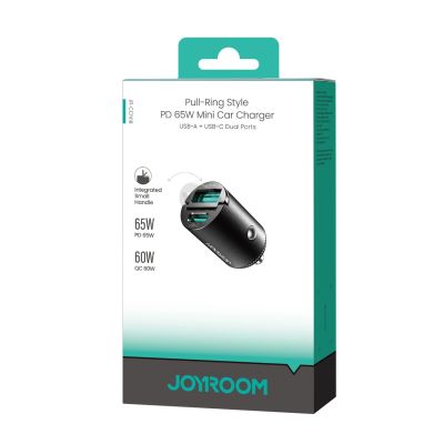 7. Joyroom JR-CCN18 65W A+C Pull-Ring Style Mini Car Charger Black