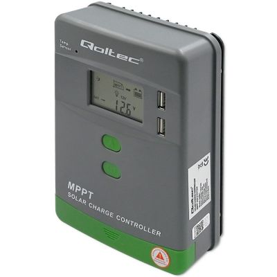 Qoltec MPPT Solar Charge Controller with Temperature Sensor 20A | 12V / 24V | LCD | 2 x USB