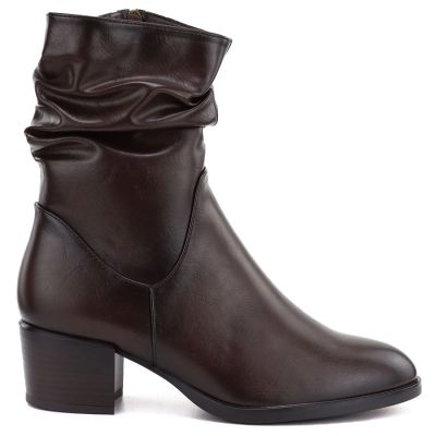 7. Women's high-heeled ankle boots with a gathered upper, brown Vinceza 58682