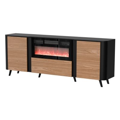 VOLARE chest of drawers 200x39x75 black/walnut + fireplace