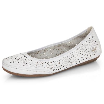 11. Rieker W RKR649 comfortable leather openwork shoes, white