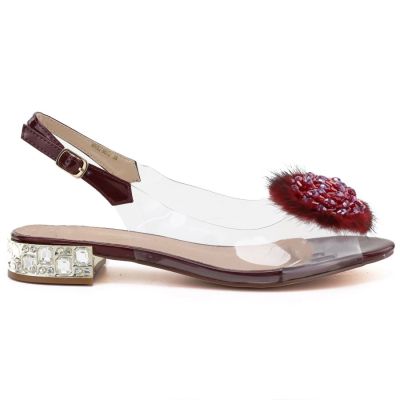 2. Women’s Transparent Embellished Sandals, Burgundy D&A MR62-9072