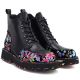 4. Women's leather combat boots with floral pattern, black Artiker 57C0180