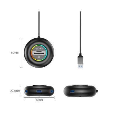 2. Orico YXR5-U3 RGB USB Hub 4-Port USB-A 3.0 with SD and microSD Card Reader 0.3m - Black