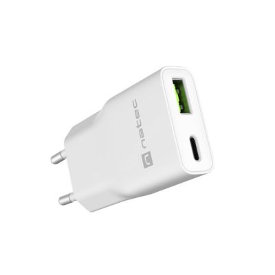 4. NATEC RIBERA GAN SLIM WALL CHARGER USB-A USB-C 20W WHITE