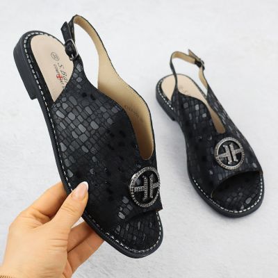 Women's black leather sandals S.Barski KV51-094