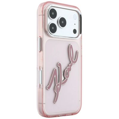 4. Karl Lagerfeld IML Big Signature Resin Metal Frame Case for iPhone 18 Pro Max / 17 Pro Max - Pink