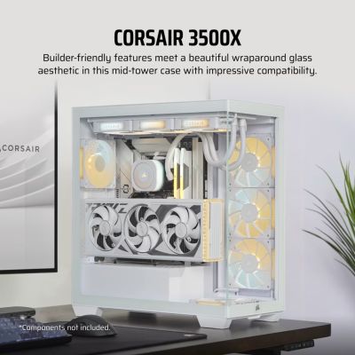 3. Corsair 3500X LXR LINK Tempered Glass Mid-Tower Case, White