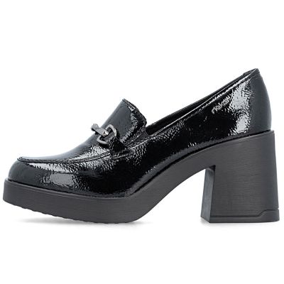 3. Women's patent leather high-heeled loafers, black, Rieker 58051-00