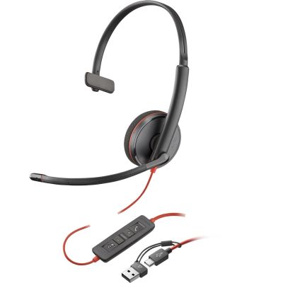 7. Poly Blackwire 3210 Monaural USB-C Headset +USB-C/A Adapter