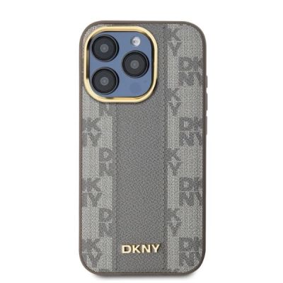 2. DKNY Leather Checkered Mono Pattern MagSafe iPhone 15 Pro Case - Beige