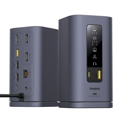 3. Baseus Spacemate hub USB-C 11in1 docking station 3xHDMI 4K 60Hz + 2xUSB-A (10Gb/s) + 1xUSB-C (10Gb/s) + RJ45 + 2xUSB-A (480Mb/s) + 1xUSB-C (PD) + 1xMinijack 3.5mm - gray