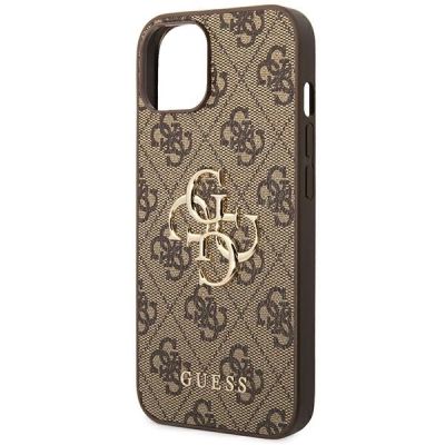 6. Guess 4G Big Metal Logo Case for iPhone 14 - Brown