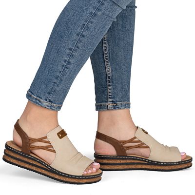 5. Comfortable women's beige wedge sandals Rieker 62962-60
