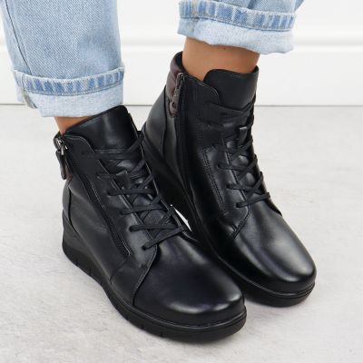 7. Black leather women’s wedge ankle boots Vinceza 39963