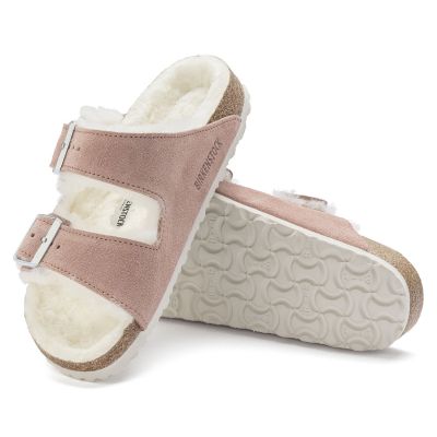 3. Birkenstock Arizona Suede Leather Shearling Pink Clay LAF Narrow Insulated Slides (1023258)
