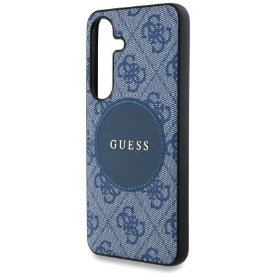 6. Guess 4G Round Patch Classic Logo MagSafe case for Samsung Galaxy S25 Plus blue