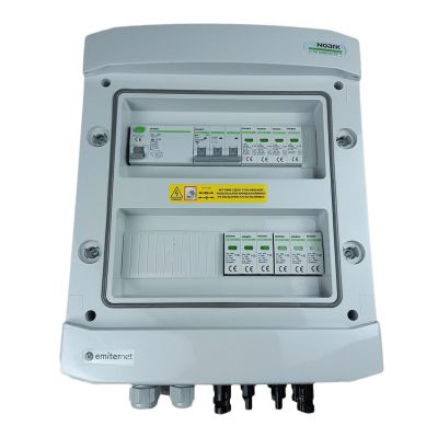 DCAC hermetic IP65 EMITER connection switchboard with Noark 1000V DC surge arrester type 2, 2 x PV string, 2 x MPPT // Noark AC limiter type 2, 10A 3-F, RCD type A 40A/300mA