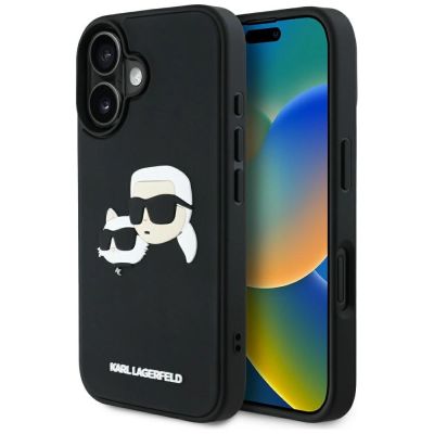 Karl Lagerfeld HC 3D Rubber Double Heads iPhone 16 Case - Black