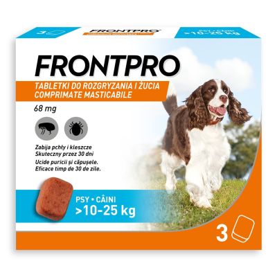 2. FRONTPRO Flea and tick tablets for dogs (>10-25 kg) - 3x 68mg