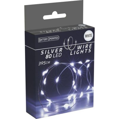 BATTERY-OPERATED WIRE LAMPS GARLAND 80 LED COOL WHITE