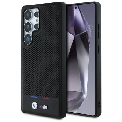 BMW Leather Tricolor Stripe MagSafena Samsung Galaxy S25 Ultra Case - Black