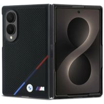 BMW M Leather Perforated Tricolor Stripe Metal Logos MagSafe Case for Samsung Galaxy Z Fold 8 - Black