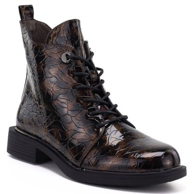 5. Women's patent leather brown ankle boots S.Barski HY62-8140