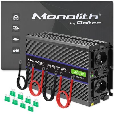 Qoltec Monolith 4000 MS Wave 51928 Voltage Converter, 12V to 230V, 2000/4000W, USB