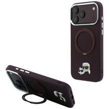 Karl Lagerfeld with Ring Stand 360 Karl & Choupette Heads Pin MagSafe case for iPhone 18 Pro / 17 Pro - burgundy
