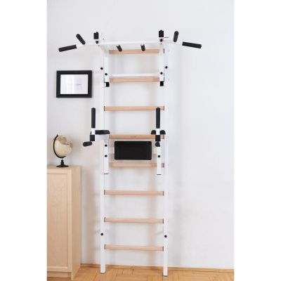 20. WOODEN AND METAL GYMNASTIC WALL BAR WITH BAR AND ACCESSORIES BENCHK 232W