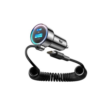 2. Joyroom JR-CL07 72W 3-in-1 Car Charger with 1.6m USB-C Cable – Black