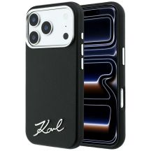 Karl Lagerfeld Saffiano Small Script Metal Logo MagSafe Case for iPhone 18 Pro / 17 Pro - Black