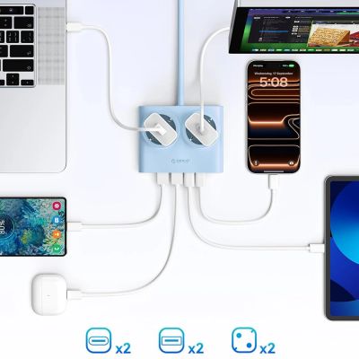 6. Orico PDC25 25W 6in1 Power Strip 2x AC + 2x USB-A + 2x USB-C - Blue