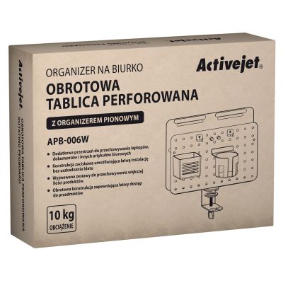 2. Activejet APB-006W Desk Organizer. Rotating perforated board with vertical organizer. Gray and white.