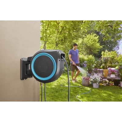 3. Gardena 18620-20 Garden Hose Reel Wall-Mounted Automatic Black