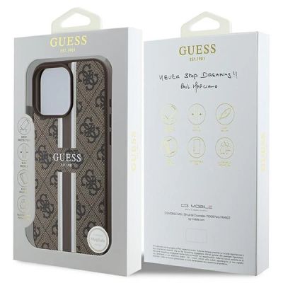 8. Guess 4G Printed Stripes MagSafe Case for iPhone 16 Pro Max - Brown