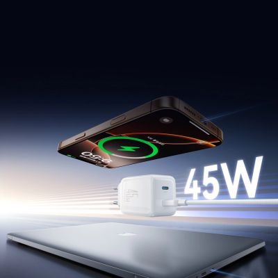 6. Joyroom JR-TCL05 45W GaN Wall Charger with Cable Organizer - White