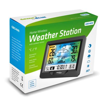 3. GREENBLUE GB540N WIRELESS COLOR WEATHER STATION, DCF, MOON PHASES, BAROMETER, CALENDAR