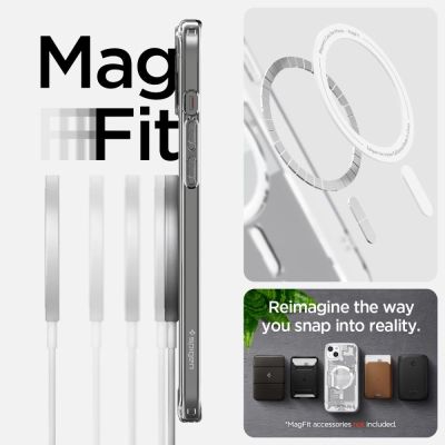 14. Spigen Ultra Hybrid Mag Case with MagSafe for iPhone 15 Plus - White (Zero One Pattern)