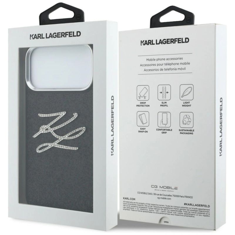 8. Karl Lagerfeld IML Glitter KL Diamond Logo Case for iPhone 17 Pro Max - Black