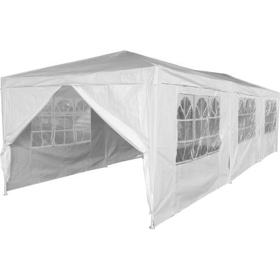 GARDEN PAVILION CATERING TENT PE 9x3M + 8 WALLS WHITE
