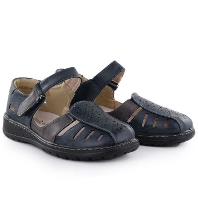 3. Comfortable women's shoes with Velcro, openwork, navy blue, Unisoft 9955