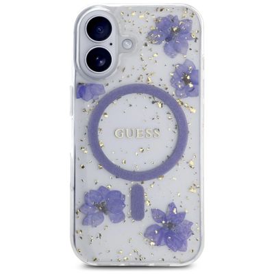 3. Guess Resin Flowers Glitter MagSafe case for iPhone 16 - purple