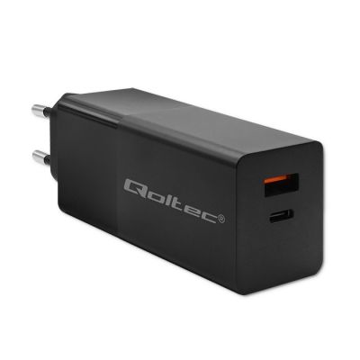 6. QOLTEC GAN POWER PRO CHARGER | 1XUSB-C | 1XUSB | 100W | 5-20V | 1.5-5A | PD | BLACK