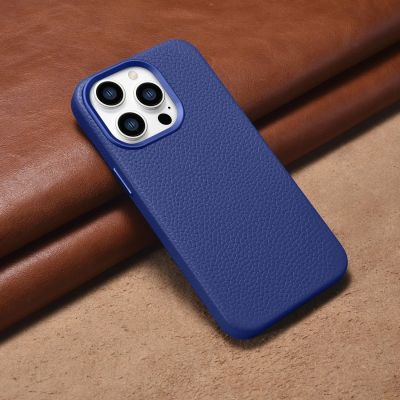 14. iCarer Litchi Premium Leather Case iPhone 14 Pro Magnetic Leather Case with MagSafe Dark Blue (WMI14220710-DB)
