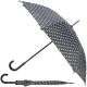 Long semi-automatic umbrella with curved handle, black with white dots SEMI LINE