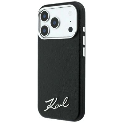2. Karl Lagerfeld Saffiano Small Script Metal Logo MagSafe Case for iPhone 17 Pro Max / 18 Pro Max - Black