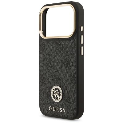 6. Guess 4G Strass Logo & Big Strap Metal Buttons MagSafe Case for iPhone 17 Pro - Black