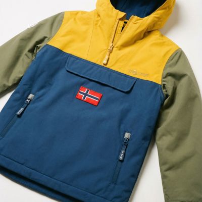 3. Trollkids Kids Kirkenes Anorak Waterproof Rain Jacket Yellow/Blue (322-703)